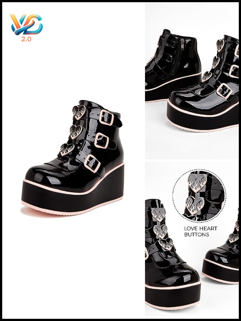 Platform Chunky Ankle Boots - Wedge Heel Round Toe Zipper Goth Booties